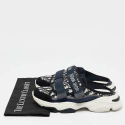 Pre Owned Dior Navy Blue Oblique Technical Fabric D Wander Mule Sneakers Size 38.5