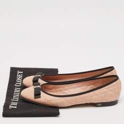 Pre Owned Dior Beige Cannage Leather Bow Ballet Flats Size 40