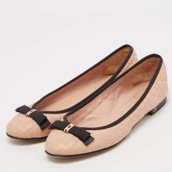 Pre Owned Dior Beige Cannage Leather Bow Ballet Flats Size 40
