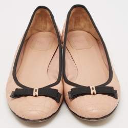 Pre Owned Dior Beige Cannage Leather Bow Ballet Flats Size 40