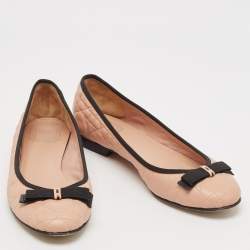 Pre Owned Dior Beige Cannage Leather Bow Ballet Flats Size 40
