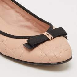 Pre Owned Dior Beige Cannage Leather Bow Ballet Flats Size 40