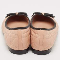 Pre Owned Dior Beige Cannage Leather Bow Ballet Flats Size 40