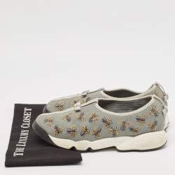 Dior Grey Mesh Fusion Bee Embellished Slip On Sneakers Size 39.5