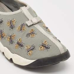 Dior Grey Mesh Fusion Bee Embellished Slip On Sneakers Size 39.5
