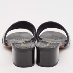 Dior Navy Blue Embroidered Canvas Dway Slide Sandals Size 36.5