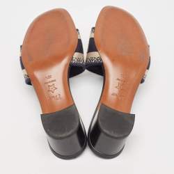 Dior Navy Blue Embroidered Canvas Dway Slide Sandals Size 36.5