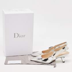 Dior Silver Leather Sweet-D Slingback Pumps Size 36.5