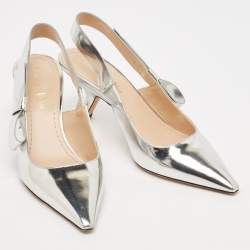 Dior Silver Leather Sweet-D Slingback Pumps Size 36.5