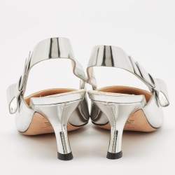 Dior Silver Leather Sweet-D Slingback Pumps Size 36.5