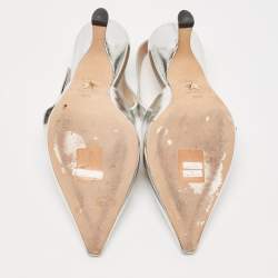 Dior Silver Leather Sweet-D Slingback Pumps Size 36.5
