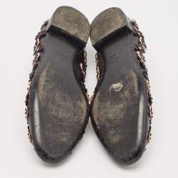 Pre Owned Dior Navy Blue Leather Cut Out Flower Embellished Ballet Flats Size 41
