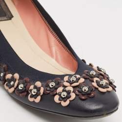 Pre Owned Dior Navy Blue Leather Cut Out Flower Embellished Ballet Flats Size 41
