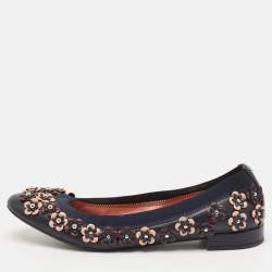 Pre Owned Dior Navy Blue Leather Cut Out Flower Embellished Ballet Flats Size 41