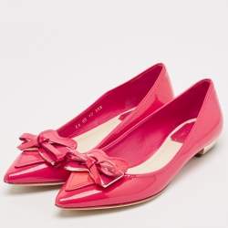 Dior Pink Patent Leather Bow Pointed Toe Ballet  Flats Size 35.5