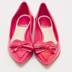 Dior Pink Patent Leather Bow Pointed Toe Ballet  Flats Size 35.5