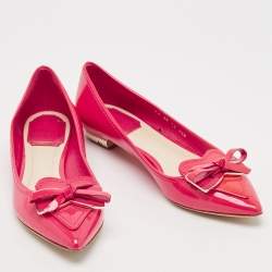 Dior Pink Patent Leather Bow Pointed Toe Ballet  Flats Size 35.5