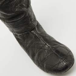 Pre Owned Dior Black Cannage Quilted Leather Knee Length Boots Size 37.5