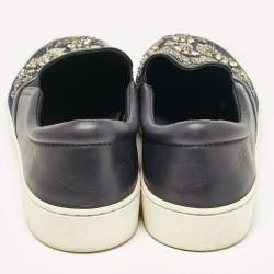 Dior Blue Denim and Leather Embellished Slip On Sneakers Size 39.5