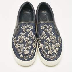 Dior Blue Denim and Leather Embellished Slip On Sneakers Size 39.5