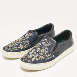 Dior Blue Denim and Leather Embellished Slip On Sneakers Size 39.5