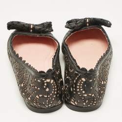 Dior Black/Pink Laser Cut Leather Bow Ballet Flats Size 36