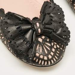 Dior Black/Pink Laser Cut Leather Bow Ballet Flats Size 36