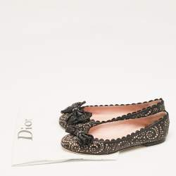 Dior Black/Pink Laser Cut Leather Bow Ballet Flats Size 36