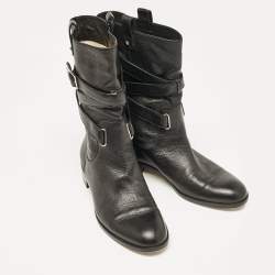 Pre Owned Dior Black Leather Mid Calf Riding Boots Size 39