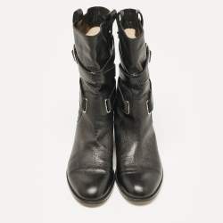 Pre Owned Dior Black Leather Mid Calf Riding Boots Size 39