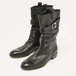 Pre Owned Dior Black Leather Mid Calf Riding Boots Size 39
