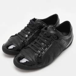 Dior Black Leather and Patent Leather Low Top Sneakers Size 36.5