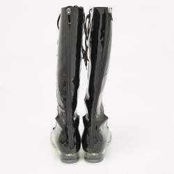 Pre Owned Dior Black Patent Leather Lace Up Knee Length Boots Size 37.5