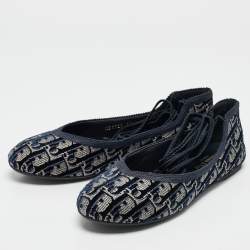 Dior Blue Oblique Embroidered Velvet Poeme Ballet Flats Size 39.5