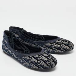 Dior Blue Oblique Embroidered Velvet Poeme Ballet Flats Size 39.5