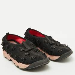 Dior Black Mesh Floral Embellished Fusion Slip On Sneakers Size 37.5