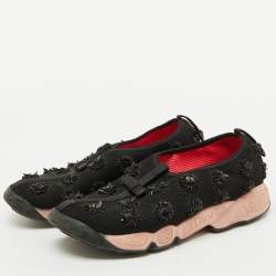 Dior Black Mesh Floral Embellished Fusion Slip On Sneakers Size 37.5