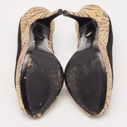 Dior Black/Gold Python Embossed Leather and Suede Peep Toe Pumps Size 37