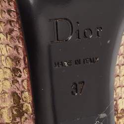 Dior Black/Gold Python Embossed Leather and Suede Peep Toe Pumps Size 37