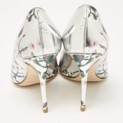 مملوكة مسبقًا Dior Silver Floral Printed Leather Cherie Pumps Size 37.5