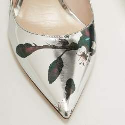 مملوكة مسبقًا Dior Silver Floral Printed Leather Cherie Pumps Size 37.5
