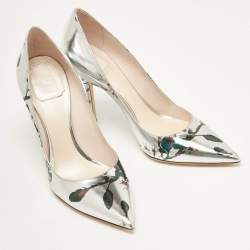 مملوكة مسبقًا Dior Silver Floral Printed Leather Cherie Pumps Size 37.5
