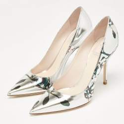 مملوكة مسبقًا Dior Silver Floral Printed Leather Cherie Pumps Size 37.5
