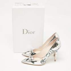 مملوكة مسبقًا Dior Silver Floral Printed Leather Cherie Pumps Size 37.5