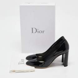 Pre Owned Dior Black Patent Leather Cannage Block Heel Pumps Size 37.5