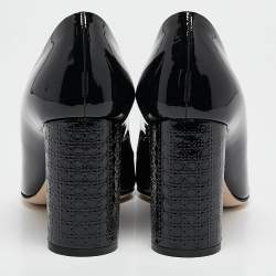 Pre Owned Dior Black Patent Leather Cannage Block Heel Pumps Size 37.5