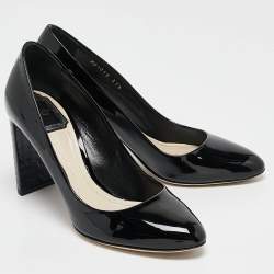 Pre Owned Dior Black Patent Leather Cannage Block Heel Pumps Size 37.5