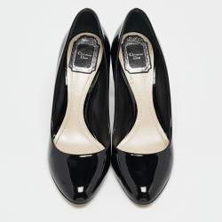 Pre Owned Dior Black Patent Leather Cannage Block Heel Pumps Size 37.5