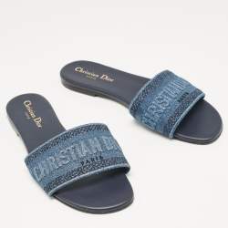 Dior Blue Denim Dway Flat Slides Size 39