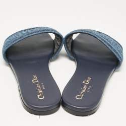 Dior Blue Denim Dway Flat Slides Size 39
